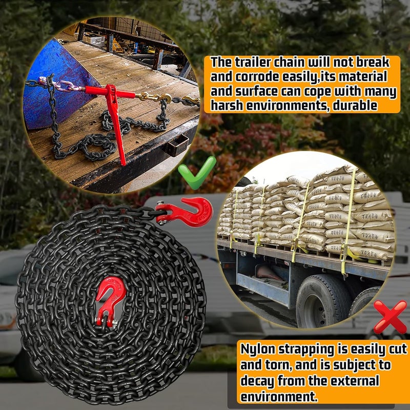 SENKEYFE 1/4" Tow Chain-G80 Transport Safety Chain with G70 Clevis Grab Hook for Towing|16FT Log Chains Wll 3300 Lbs|Heavy Duty Chain for Trailer Truck Tie Down Binding Equipment(Oiled Black) - Image 5
